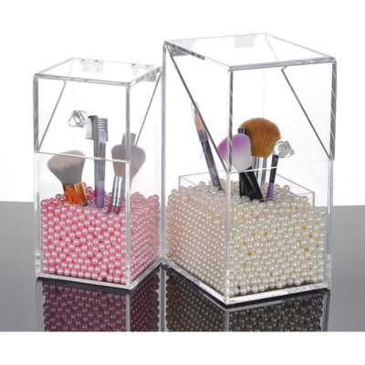 Clear Acrylic Makeup Brushes Holder Bead Pearls